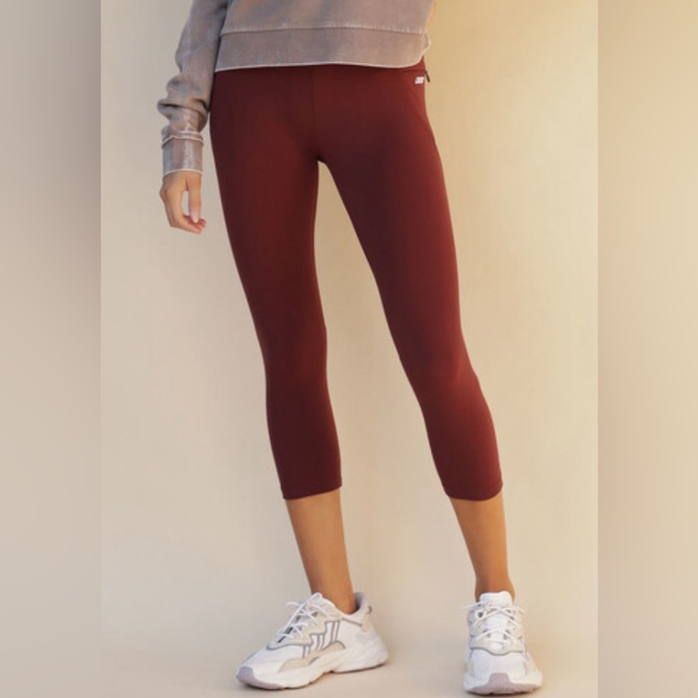 LORNA JANE High Rise Leggings New Amy 7/8 Brown Zip Pocket Adjustable Activewear